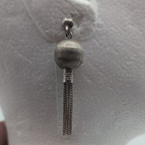 Vintage Elegant Silver Toned Ball Stud With Tassel Drop Dangle Earrings